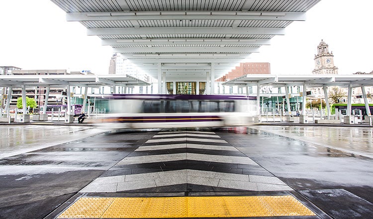 bus going through station