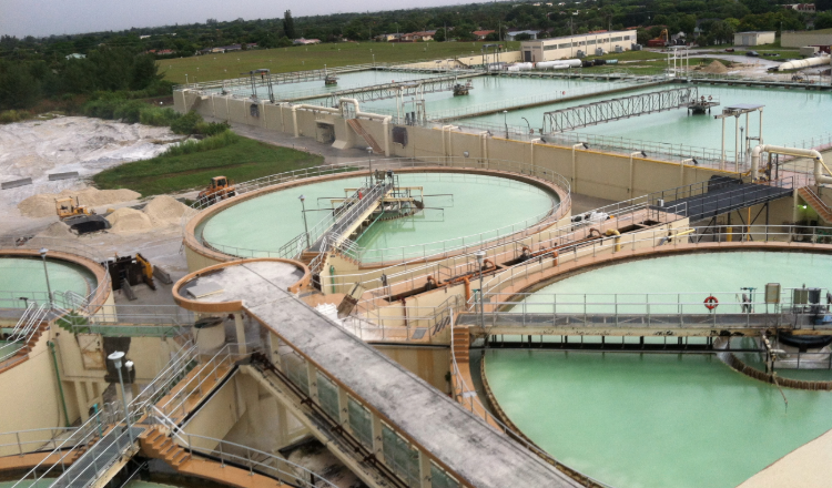 Overhead shot of water treatment facility.