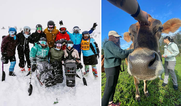 Rocky Mountain Adaptive skiers and a Happy Herd goat