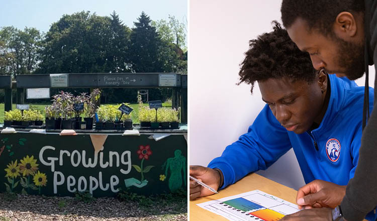 A community garden and a mentor with a student