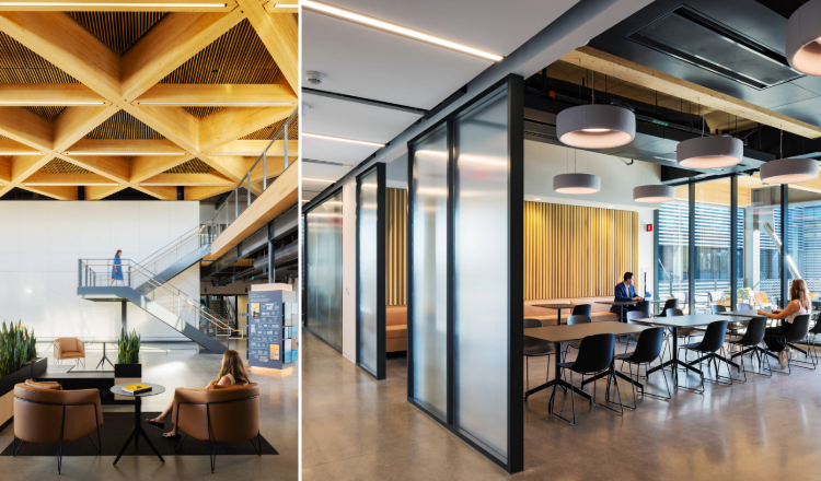 split image of interior views within OC San Headquarters Complex