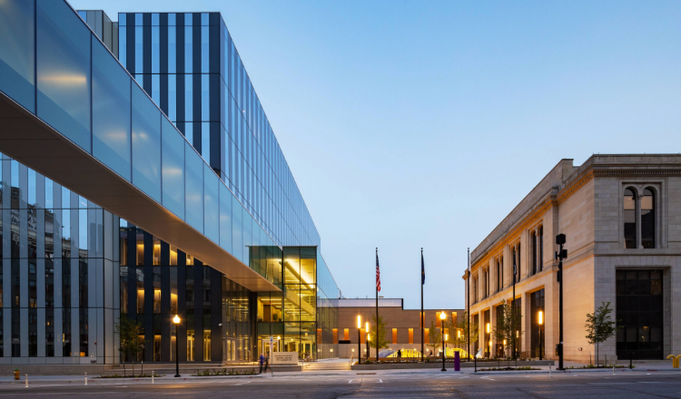 Exterior of Douglas County Juvenile Justice Center in Omaha, Nebraska.