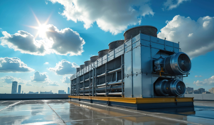 Roof chiller on the top of a building during the daytime.