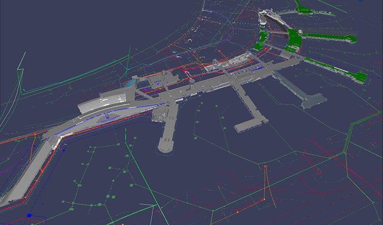 airport terminal as seen in a digital model