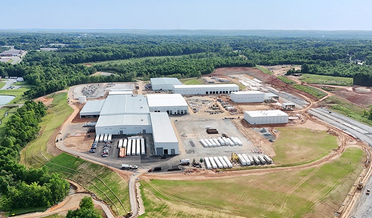 An overhead view of Siemens Mobility train manufacturing plant