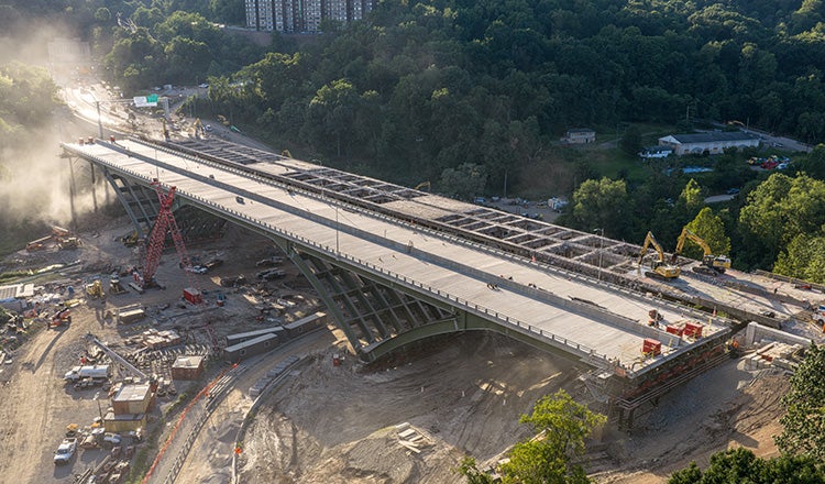 bridge structure next to bridge being demolished