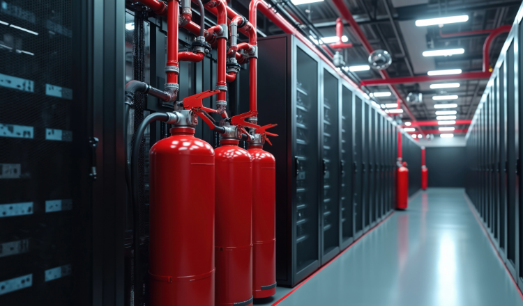 Fire extinguishers at a data center.