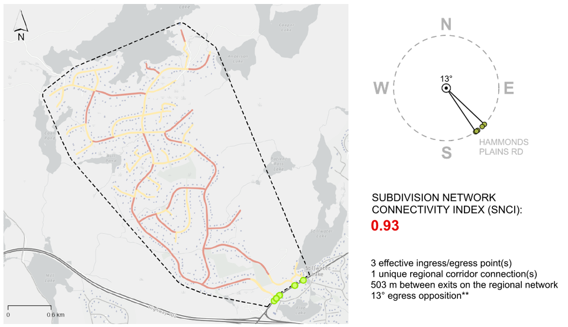 Map of a suburb in Halifax showing egress routes.