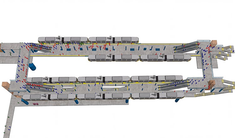 Pedestrian modeling at a light rail station