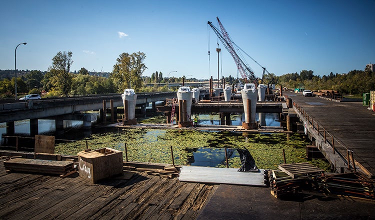 Bridge foundations being installed